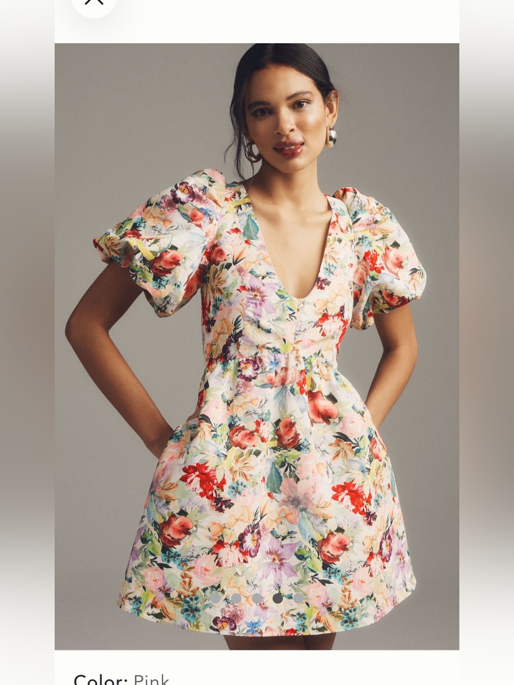 Anthropologie Puff-Sleeve Deep-V Taffeta Mini Dress by Sachin & Babi size S euc